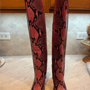 Paris Texas  Snake Print Knee-High Boots. All leather
